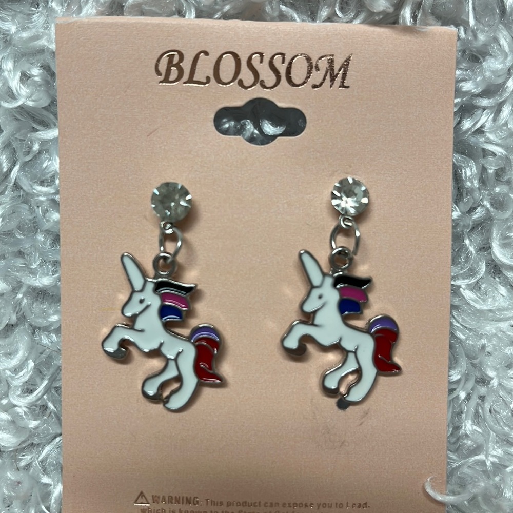 Unicorn enamel rhinestone embellished dangle whimsical earrings - Picture 3 of 6